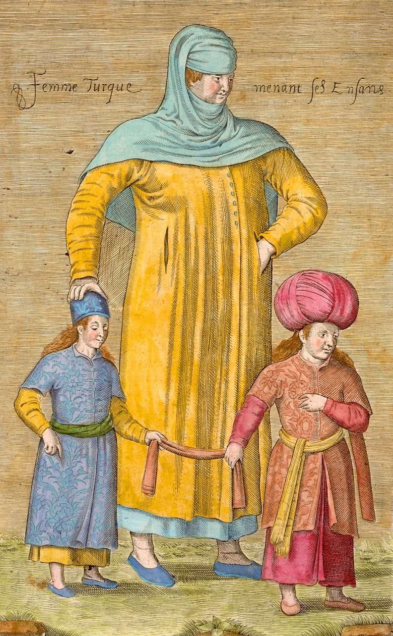 Mujer guiando a sus hijos, lámina de 