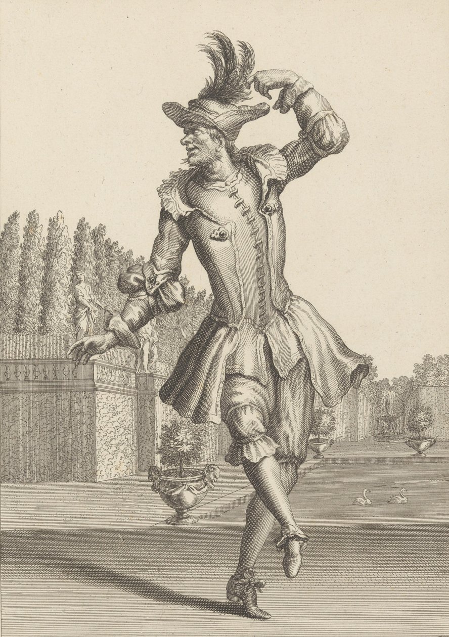 Du Moulin con atuendo campesino bailando en la ópera de Jean Berain