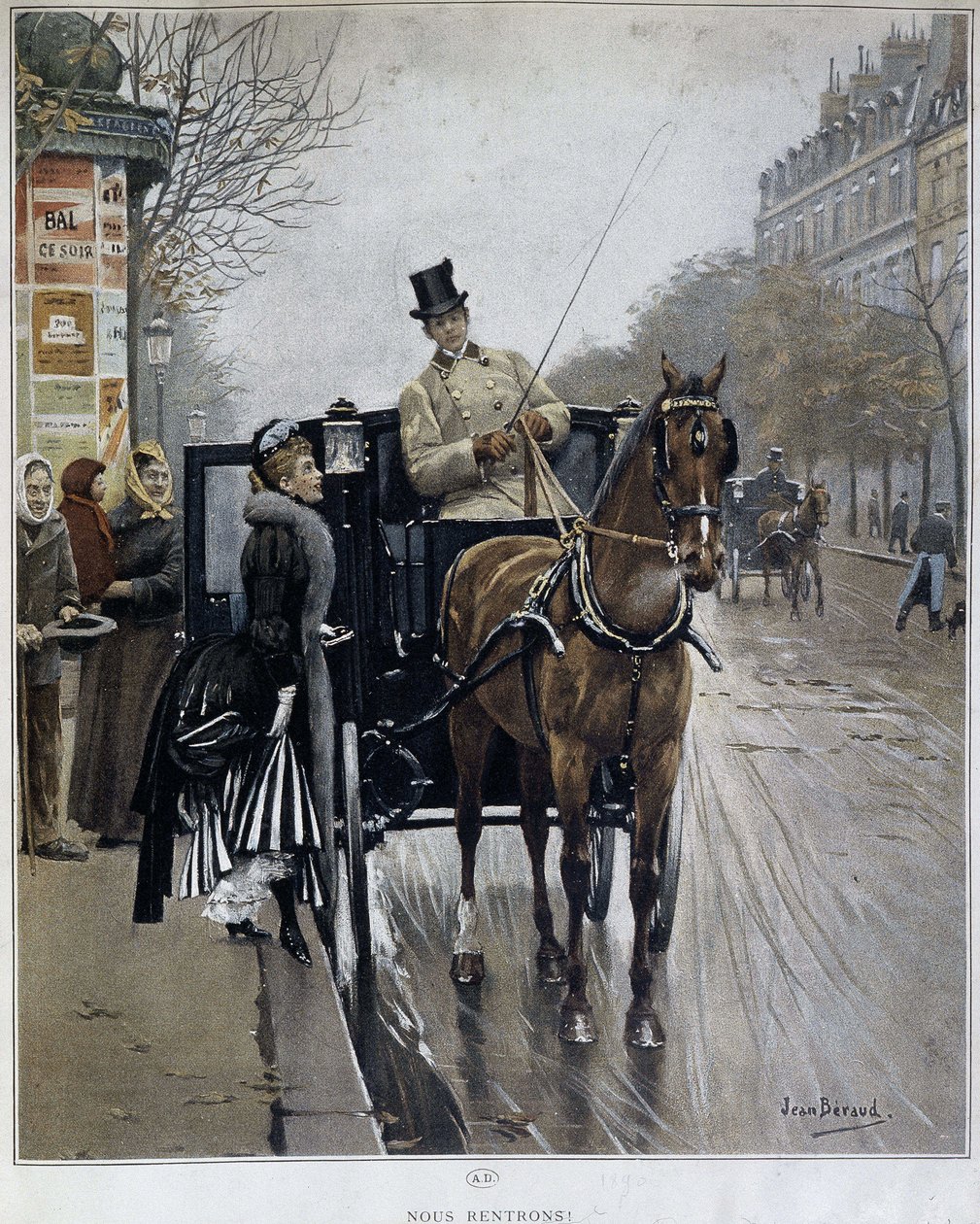 Mujer elegante en un carruaje en París (ilustración de Jean Béraud) de Jean Beraud