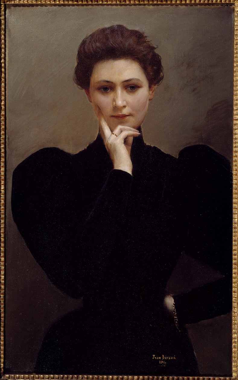 Meditación Una joven pensativa vestida a la moda Belle Époque de Jean Beraud