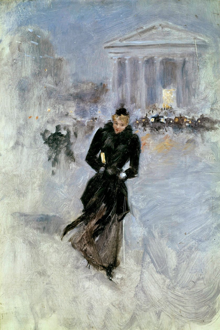 Joven elegante en la rue Royale en París de Jean Beraud