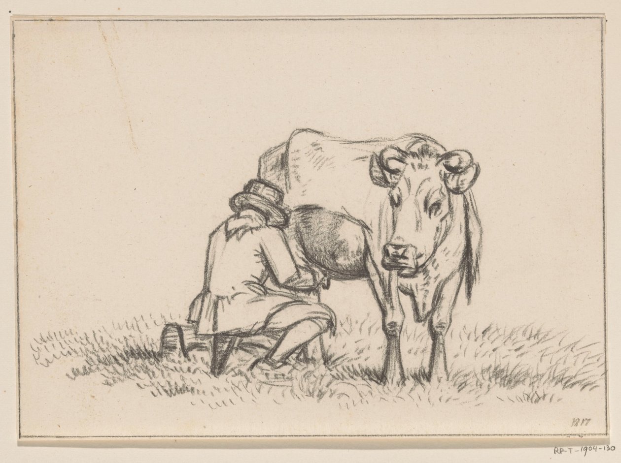 una vaca esta siendo ordeñada de Jean Bernard