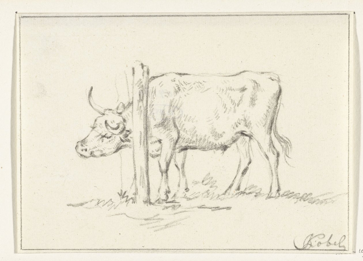 Vaca de pie, con la cabeza entre postes de Jean Bernard
