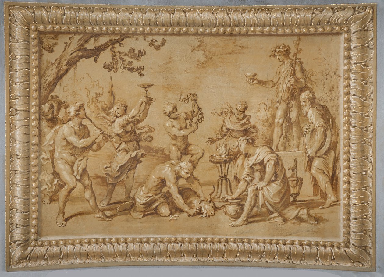 Relieve dorado de imitación, con Baco y una escena de un sacrificio de Jean Boulanger