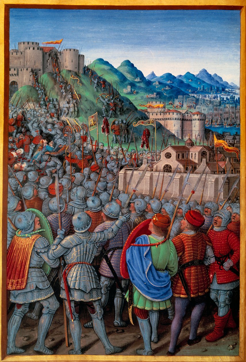Los genoveses atacaron el Castellacio de Génova guardado por los franceses (12 de marzo de 1507). Miniatura de Jean Bourdichon (1457?-1521) en 