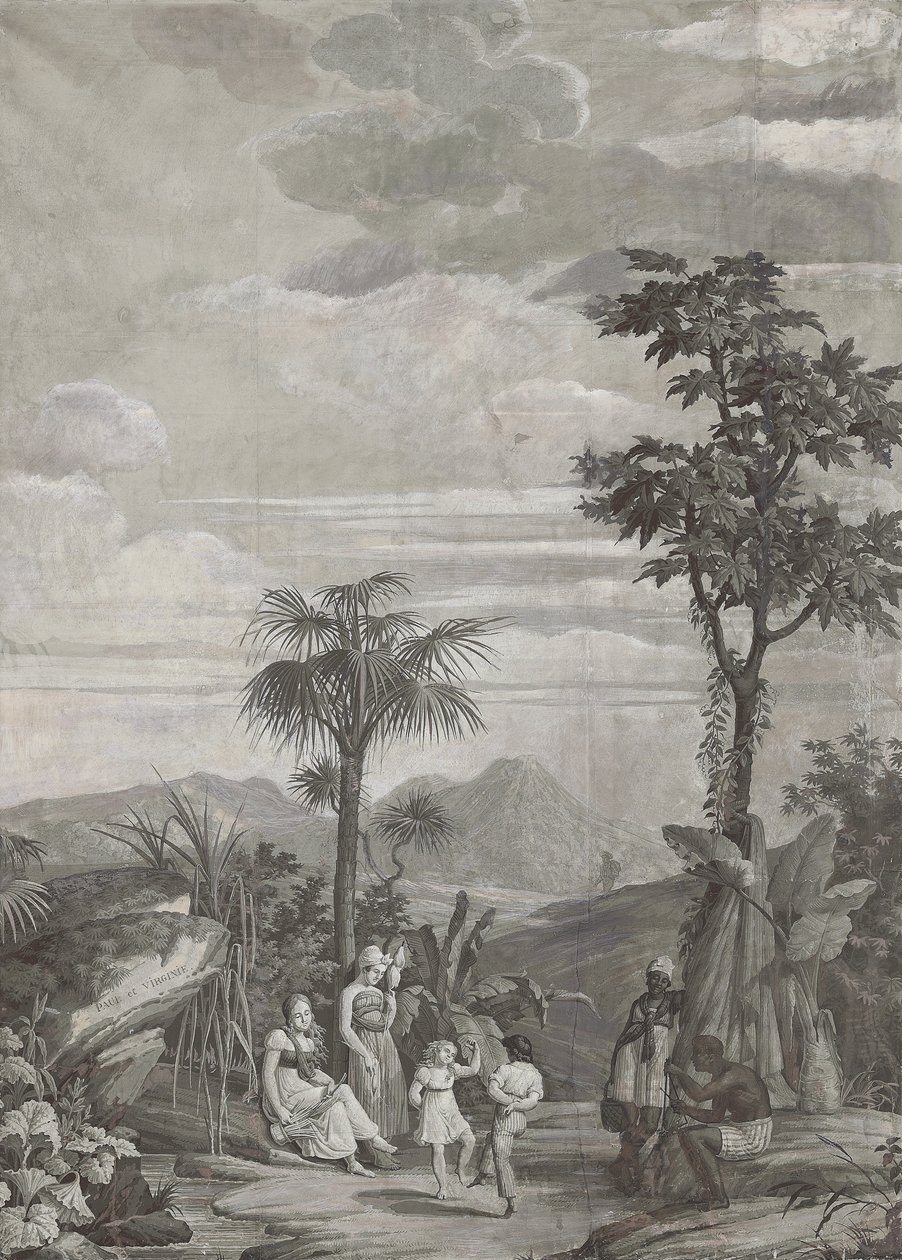 Los niños bailan, panel de papel tapiz de la serie "Paul et Virginie", por Dufour & Cie, c.1823 de Jean Broc