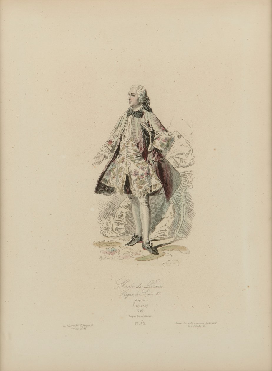 La moda de París: Reinado de Luis XV (grabado coloreado a mano) de Jean Charles (1800 79) Pauquet