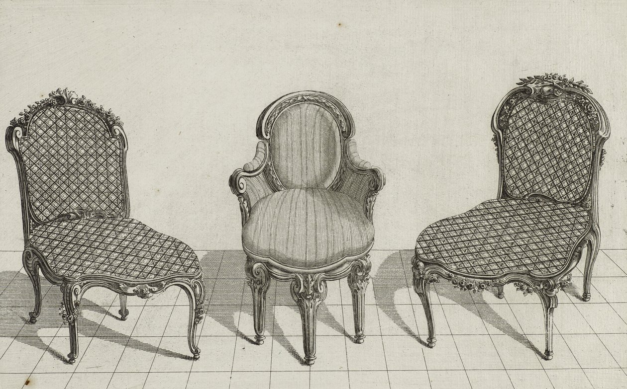 Chaise de Canne, Fauteuil en Cabriolet, Chaise de Canne, publicado a mediados de la década de 1770 de Jean Charles (after) Delafosse