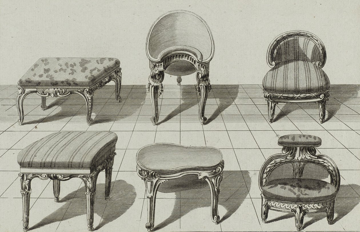Taburetes, Bidets de Tocador, Escabel, publicado a mediados de la década de 1770 de Jean Charles (after) Delafosse
