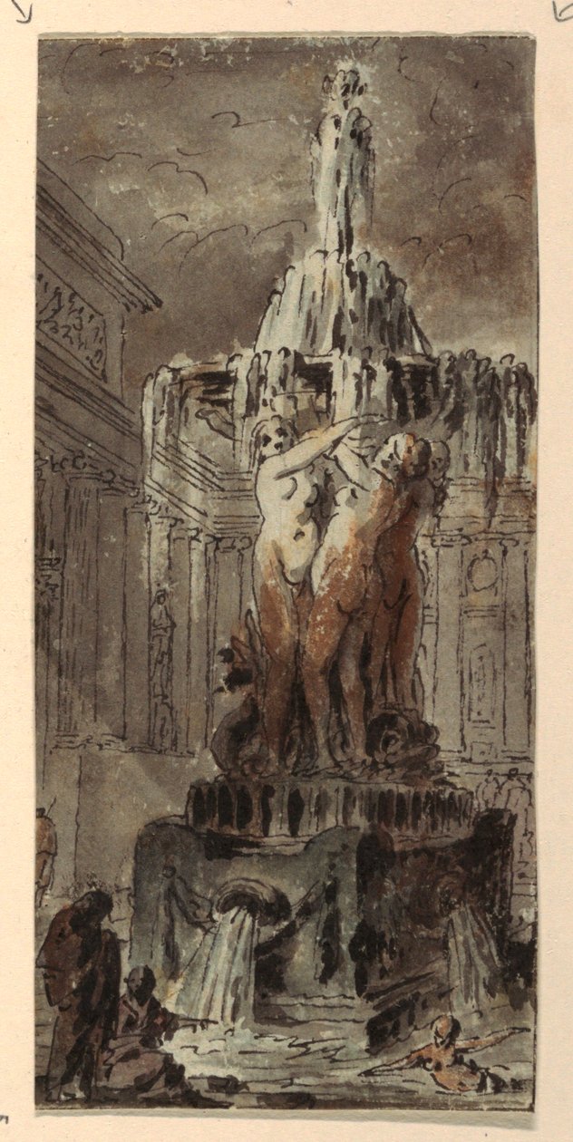Fantasía arquitectónica con fuente de Jean Charles Delafosse