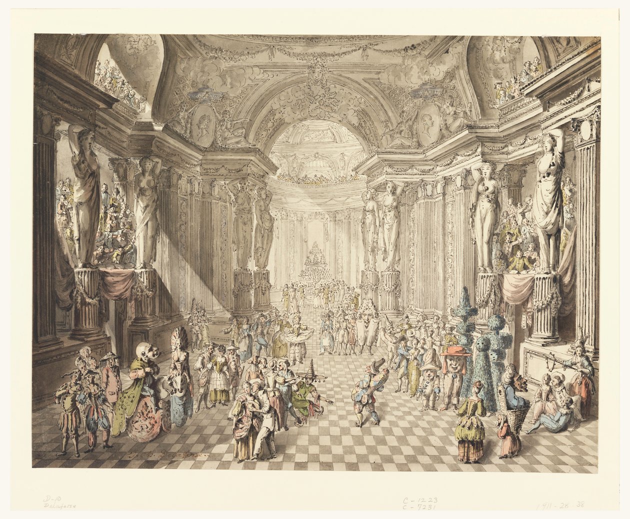 Dibujo, Vista del baile de máscaras, 1770-80 de Jean Charles Delafosse