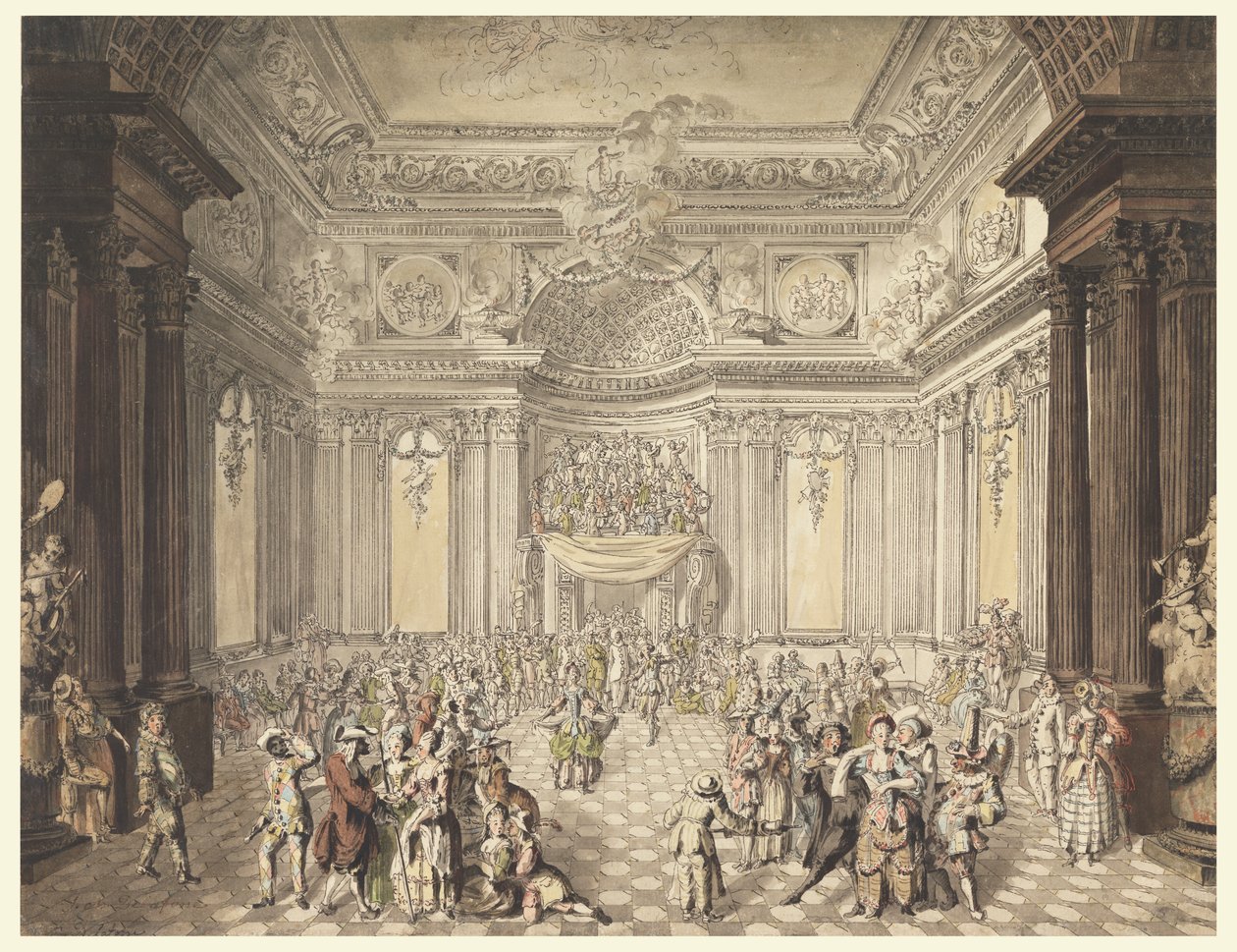 Vista de un baile de máscaras de Jean Charles Delafosse