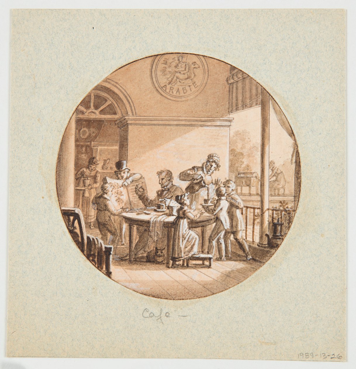 Diseño para un plato de porcelana pintada, Café del Servicio de Objetos de Postre de Jean Charles Develly