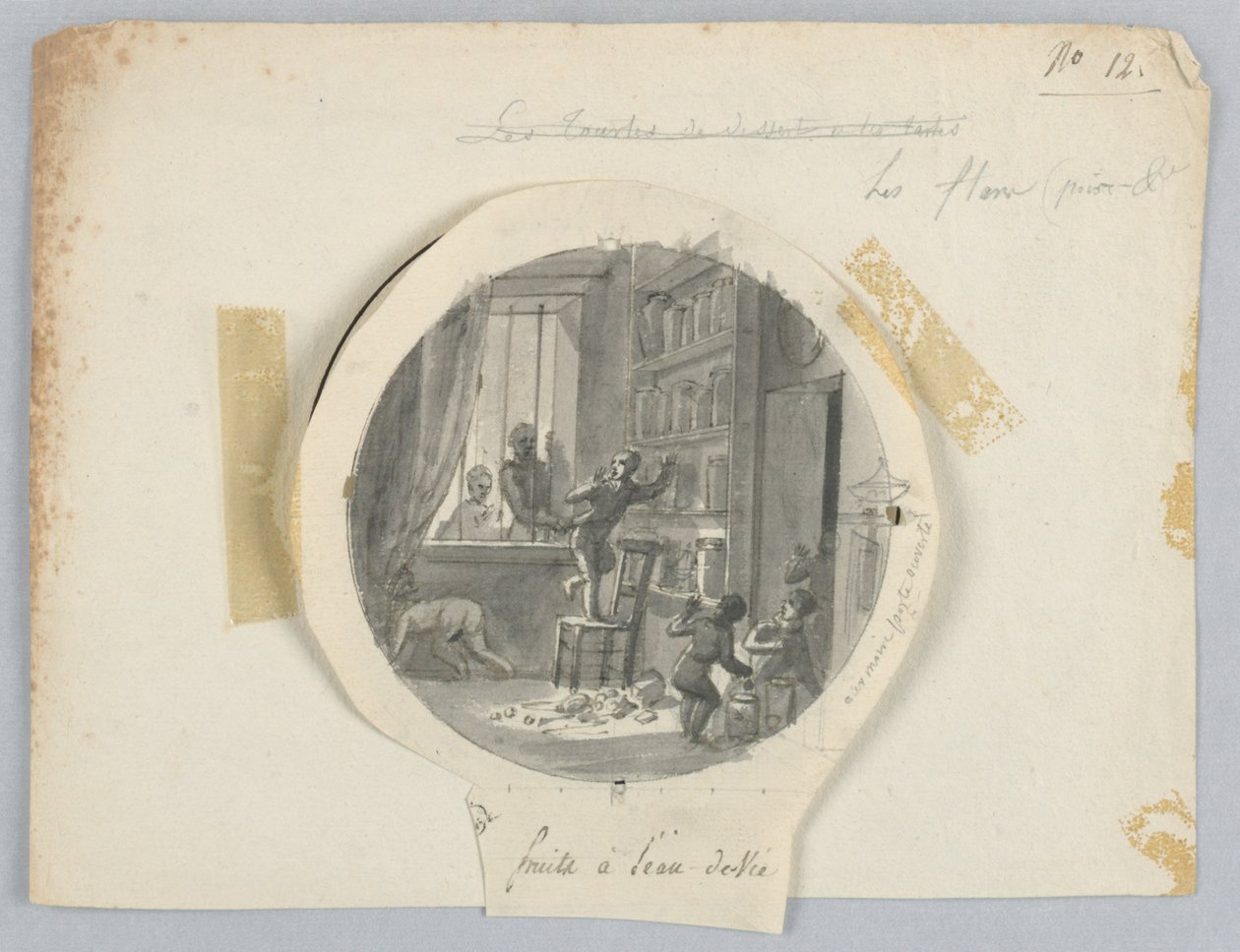 Diseño para un plato de porcelana pintado, Frutas en licor de ciruela para el Servicio de Postres de Jean Charles Develly
