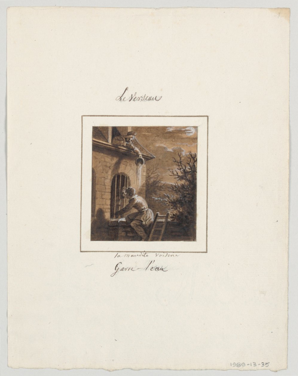 Diseño para un plato de porcelana pintado, Le Verseau (Acuario) del servicio Le Zodiaque Travesti (El Zodiaco Farsante) de Jean Charles Develly