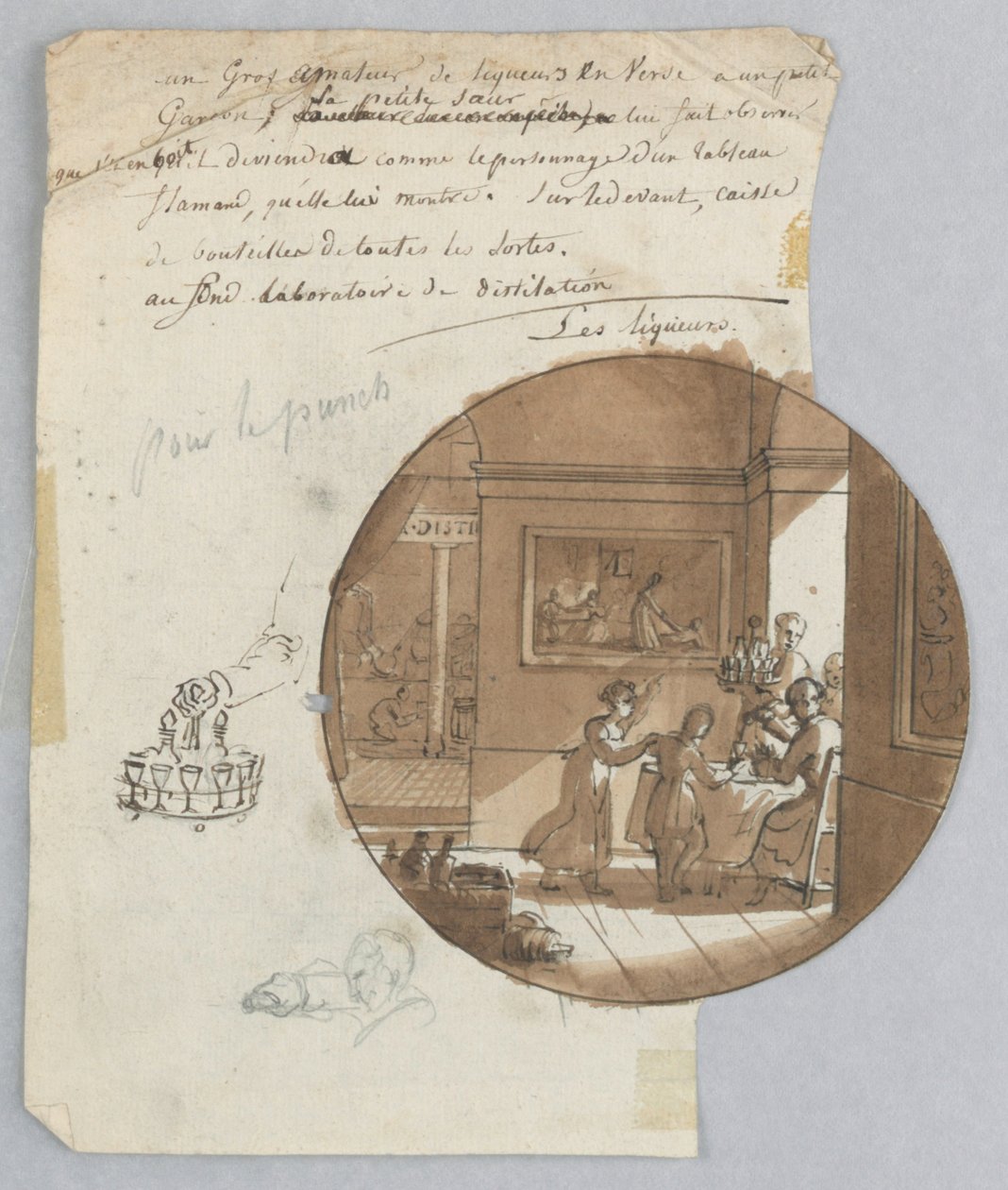 Diseño para un plato de porcelana pintado, Licores para el Servicio de Postres de Jean Charles Develly