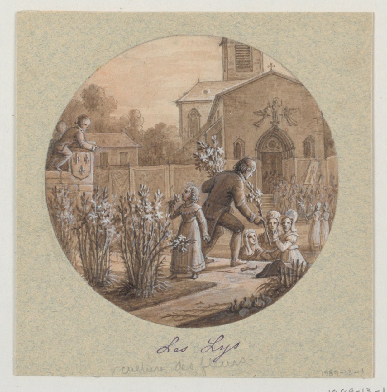 Diseño para un plato de porcelana pintado, Les Lys (Lirios) del Service de la Culture des Fleurs (Servicio de Cultivo de Flores) de Jean Charles Develly