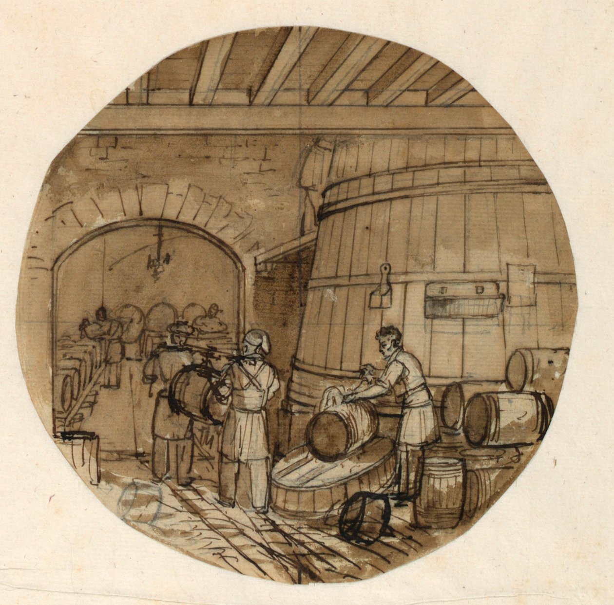 Diseño para un Plato de Porcelana, Interior de Cervecería para el Servicio de Artes Industriales de Sèvres de Jean Charles Develly