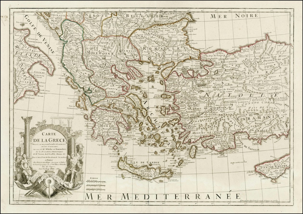 1780 mapa - Carte de la Grece Dressee sur un grand nombre de memoires anciens et nouveaux, Sur ceux de Mrs. Whele et Tournefort de Jean Claude Dezauche