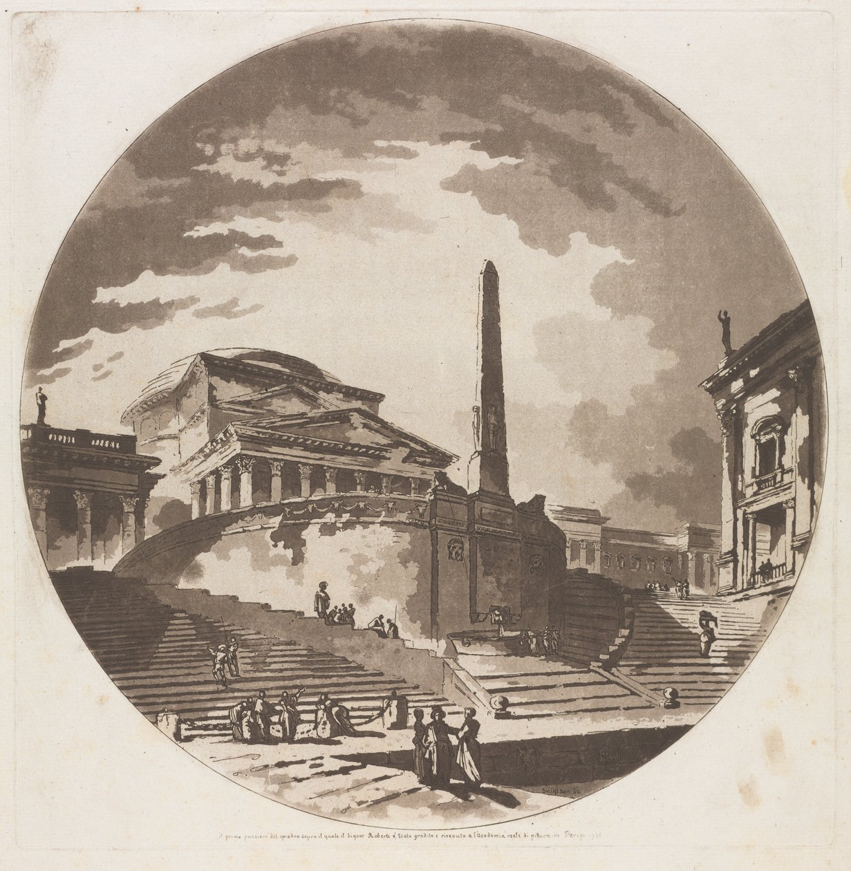 View of the Rotunda with Stairs on the Tiber de Jean Claude Richard de Saint Non