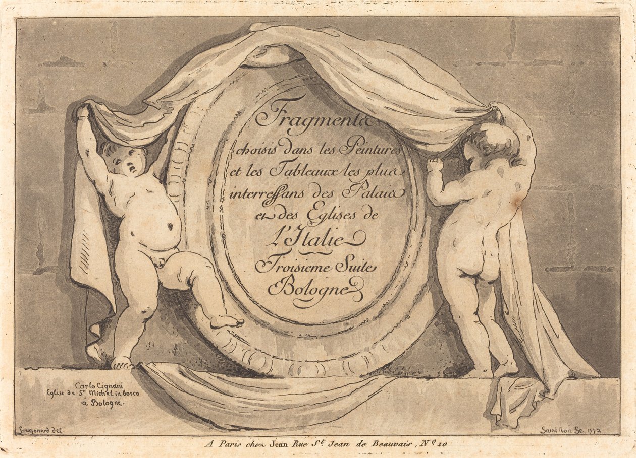 Página de título: Diseño ovalado de la Iglesia de San Michele de Bosco, Bolonia de Jean Claude Richard de Saint Non after Jean Honoré Fragonard after Carlo Cignani