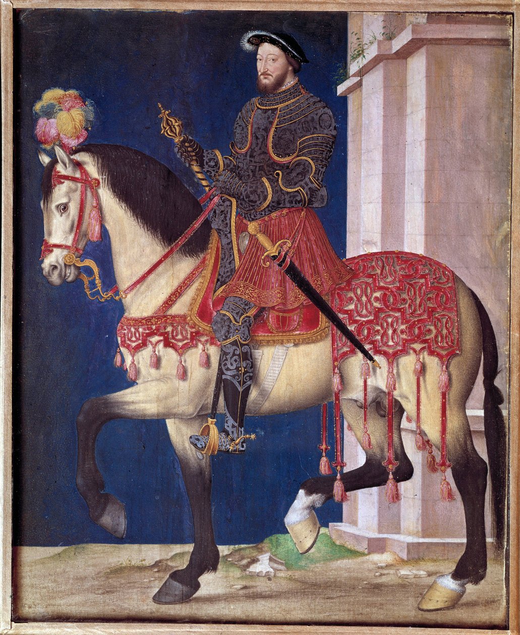 Retrato ecuestre de Francisco I (1494-1547). Pintura de la escuela de Jean Clouet (1475/1485-1540) de Jean Clouet