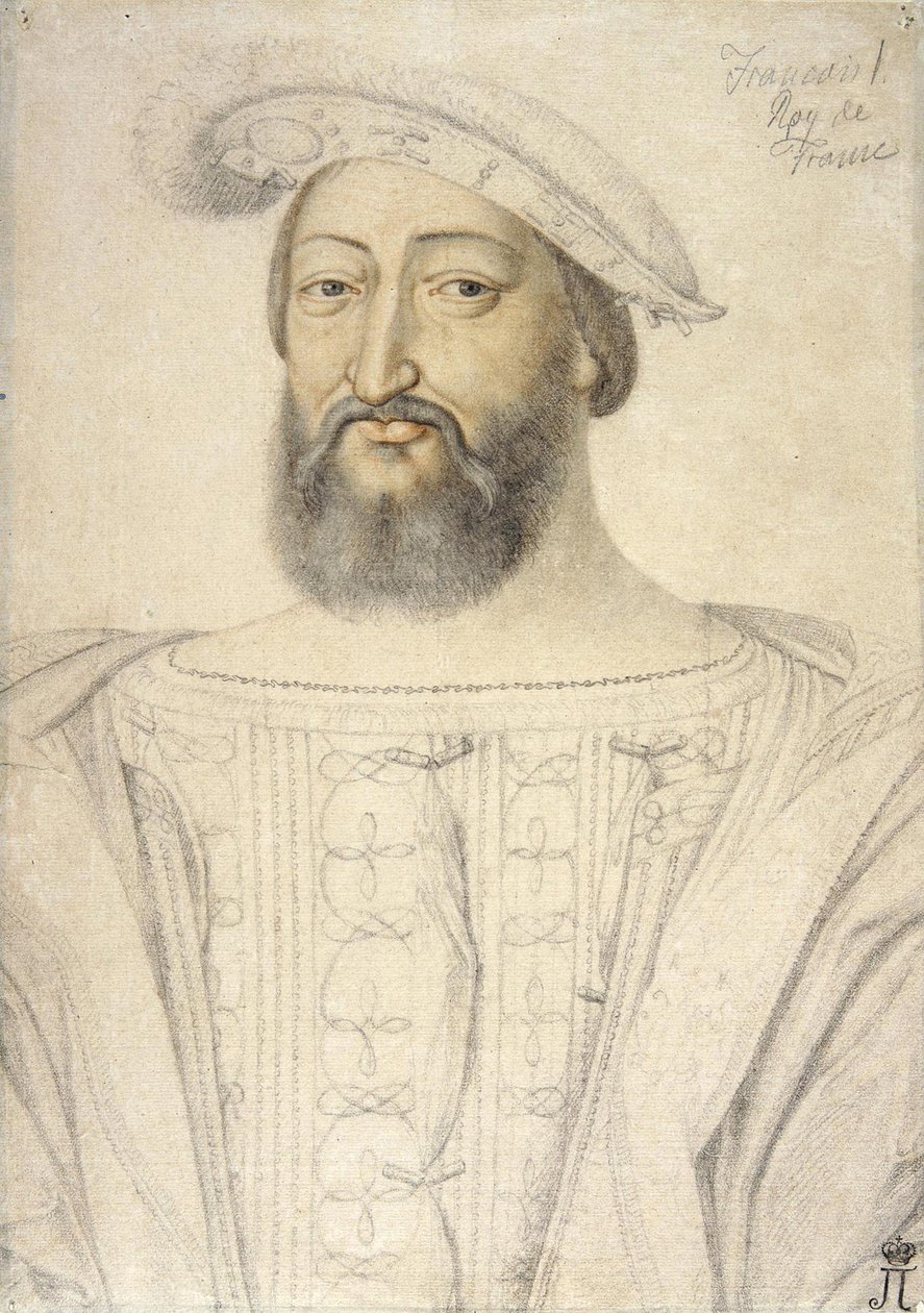 Retrato de Francisco I (1494-1547), Rey de Francia por Clouet, Jean (c. 1485-1541). Tiza negra y sanguina sobre papel, tamaño: 31,6x22,5, Primera mitad del siglo XVI, Museo del Hermitage, San Petersburgo de Jean Clouet