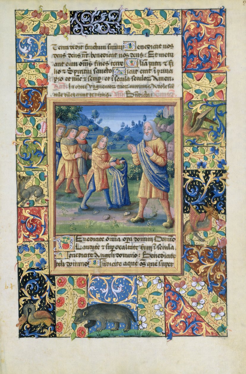 Los hermanos de José mostrando a su padre pruebas de que José está muerto, del Libro de Horas de Luis de Orleans, 1490 de Jean Colombe