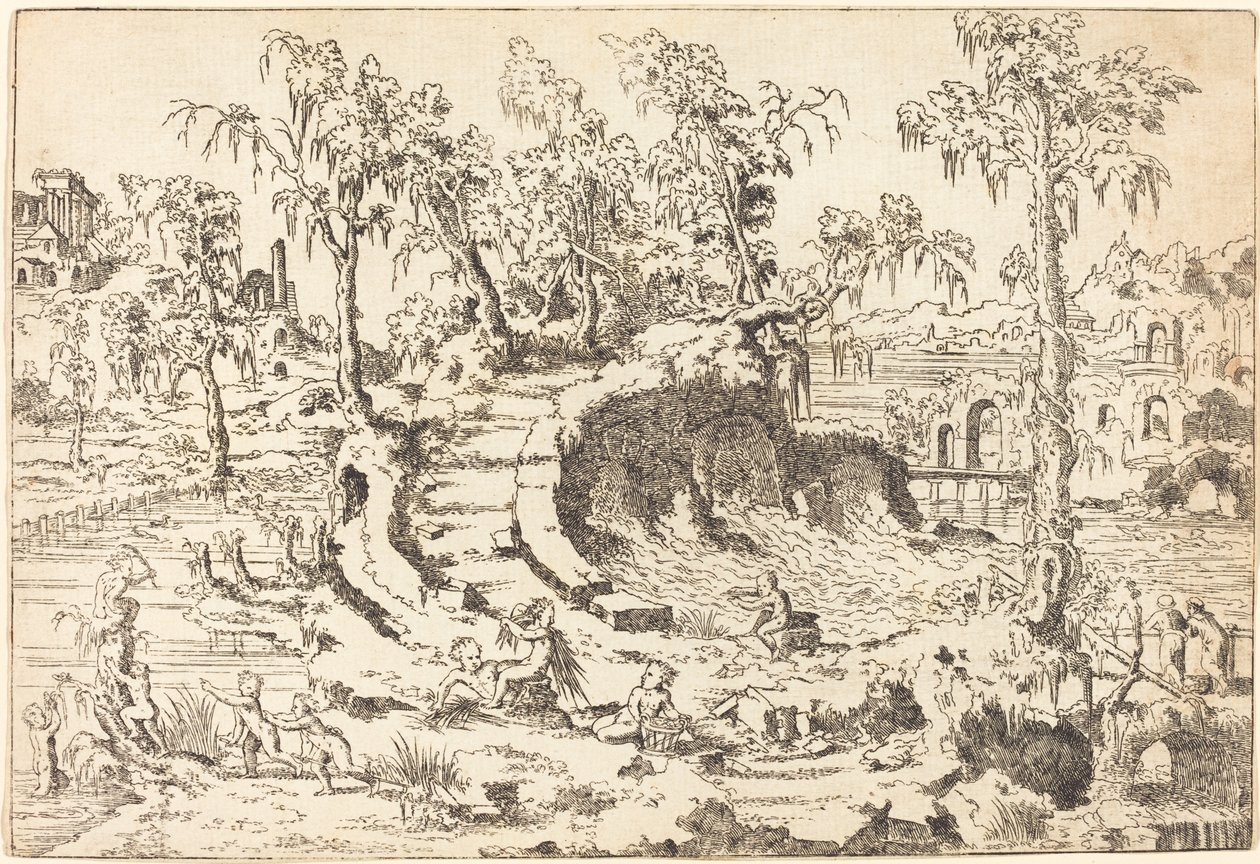 Putti jugando en un paisaje fantasioso de Jean Cousin the Younger