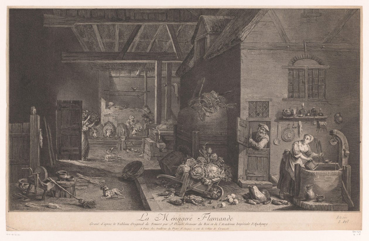 Interior de una casa de campo La Ménagere Flamande (título sobre objeto) de Jean Daullé