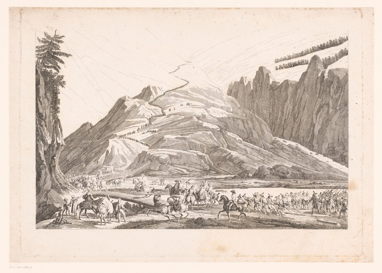 Paisaje de montaña con caballería itinerante (título sobre el objeto) de Jean Duplessis Bertaux (attributed to)