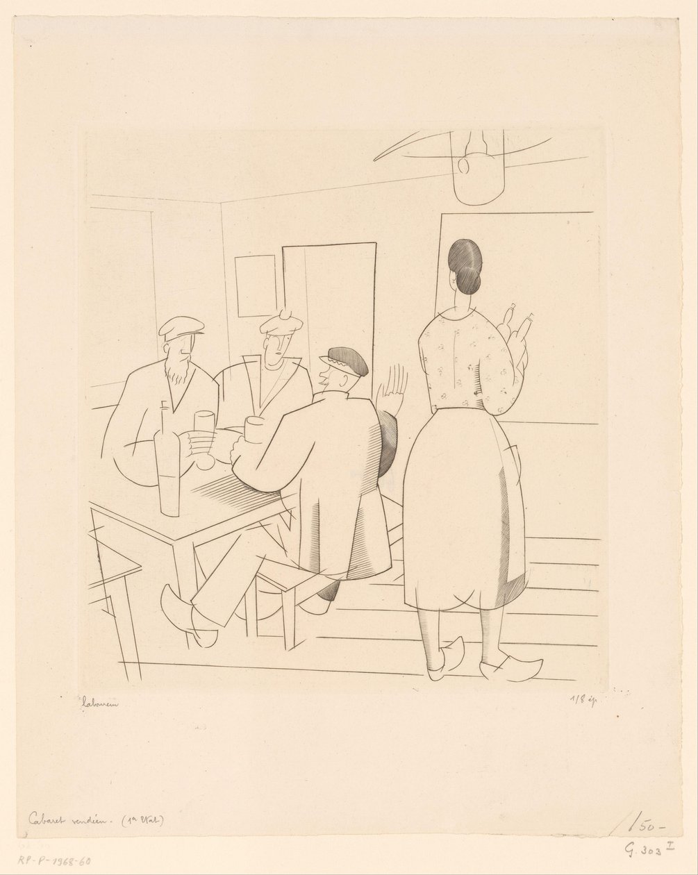 Interior de la cafetería con clientes y camarera
Cabaret vendéen (título en el objeto) de Jean Emile Laboureur (signed by artist)