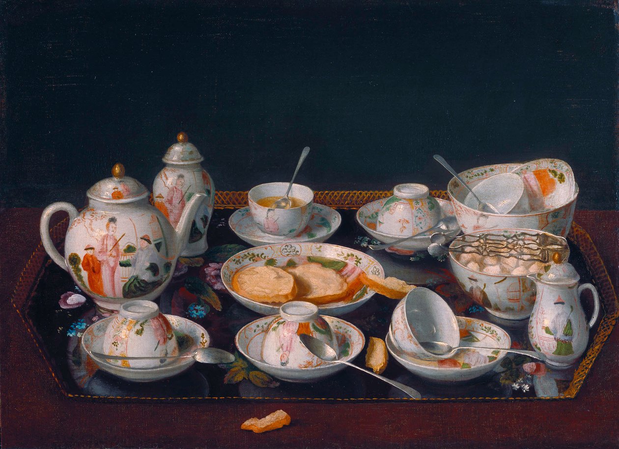 Alemán: Bodegón con tazas de café (Juego de té japonés) Bodegón: Juego de té de Jean Étienne Liotard