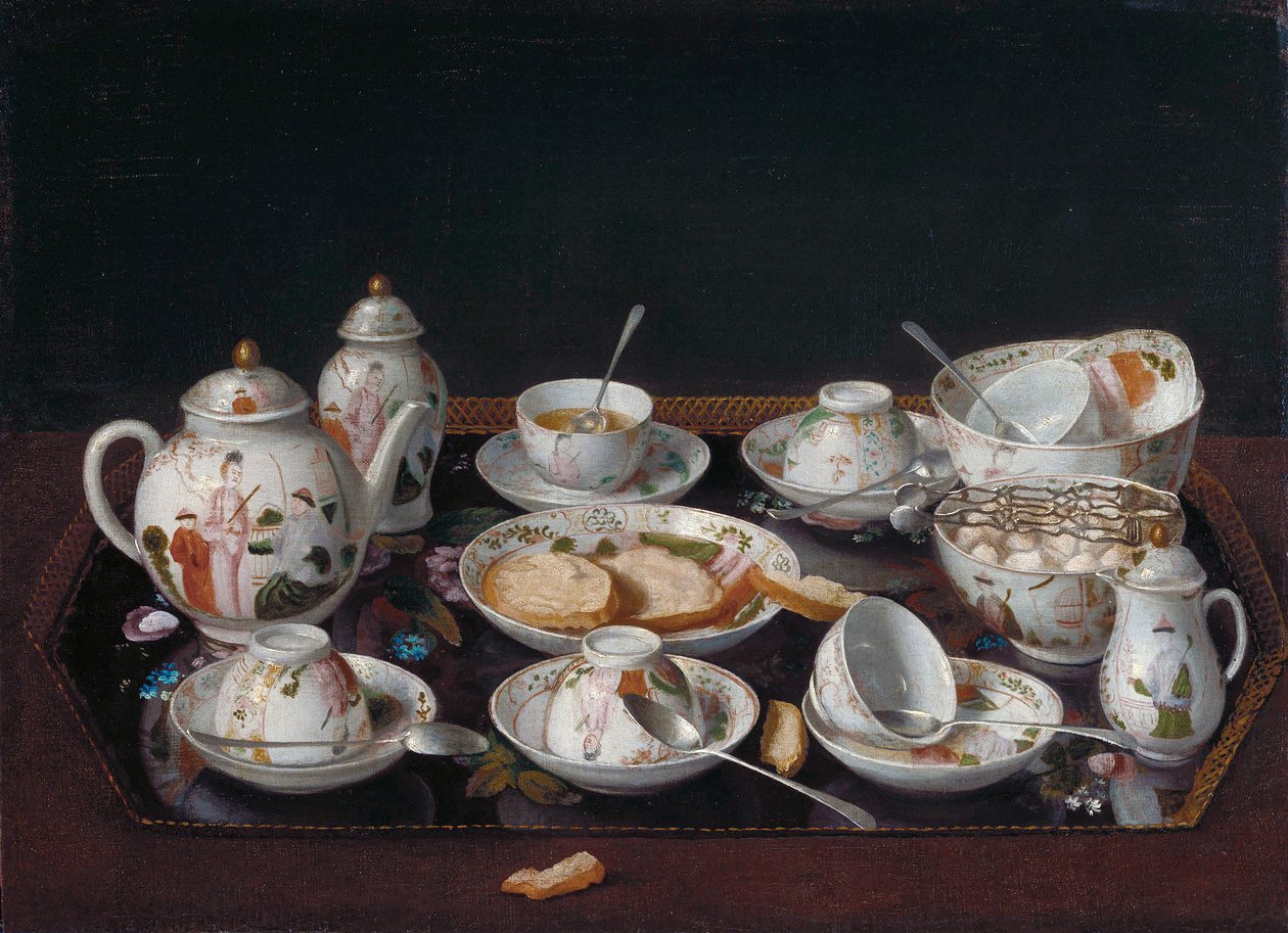 Alemán: Bodegón con tazas de café (Juego de té japonés) Bodegón: Juego de té de Jean Étienne Liotard