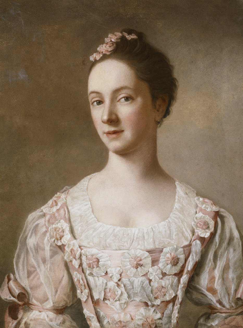 Retrato de una Dama, Medio Cuerpo, con un Vestido Rosa y Blanco de Jean Étienne Liotard