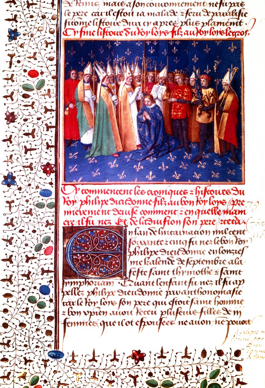 Coronación del rey francés Felipe II Augusto en 1179, c.1455-60 (miniatura) de Jean Fouquet