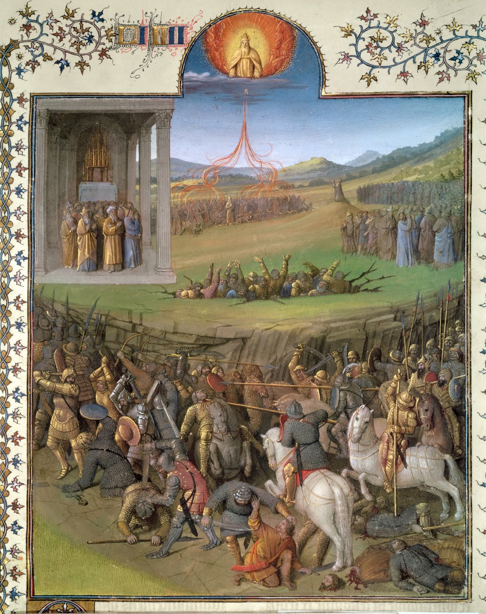 Batalla de los hebreos contra los cananeos y el castigo de Coré y los rebeldes, ilustración de 