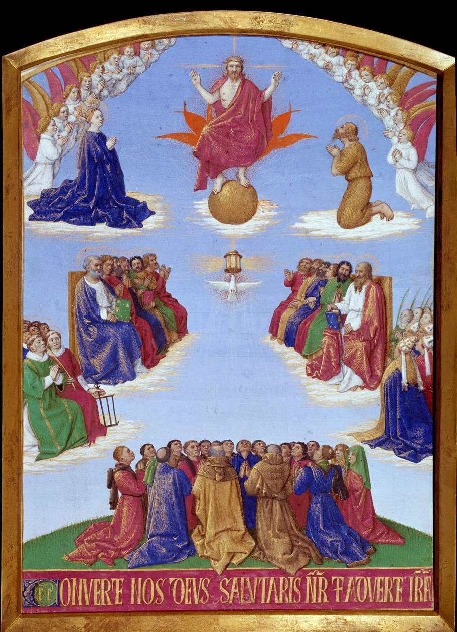 Pentecostés: la ascensión del Espíritu Santo. Miniatura tomada de "El Libro de Horas de Etienne Chevalier" por Jean Fouquet (1420-1477/1481) de Jean Fouquet