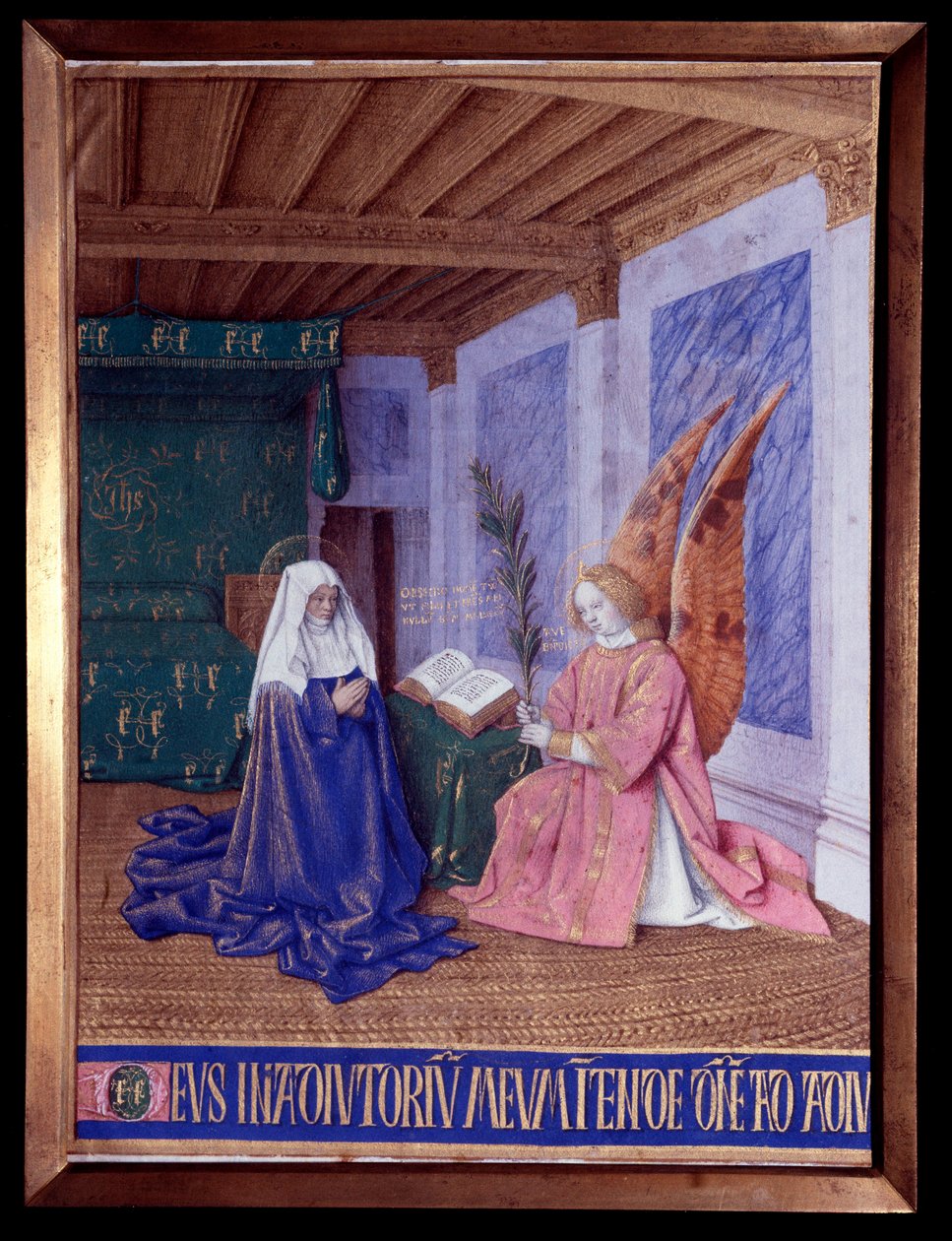 Las Horas de la Virgen: La Segunda Anunciación Miniatura en “Las Horas de Etienne Chevalier” de Jean Fouquet (1420-1481) de Jean Fouquet