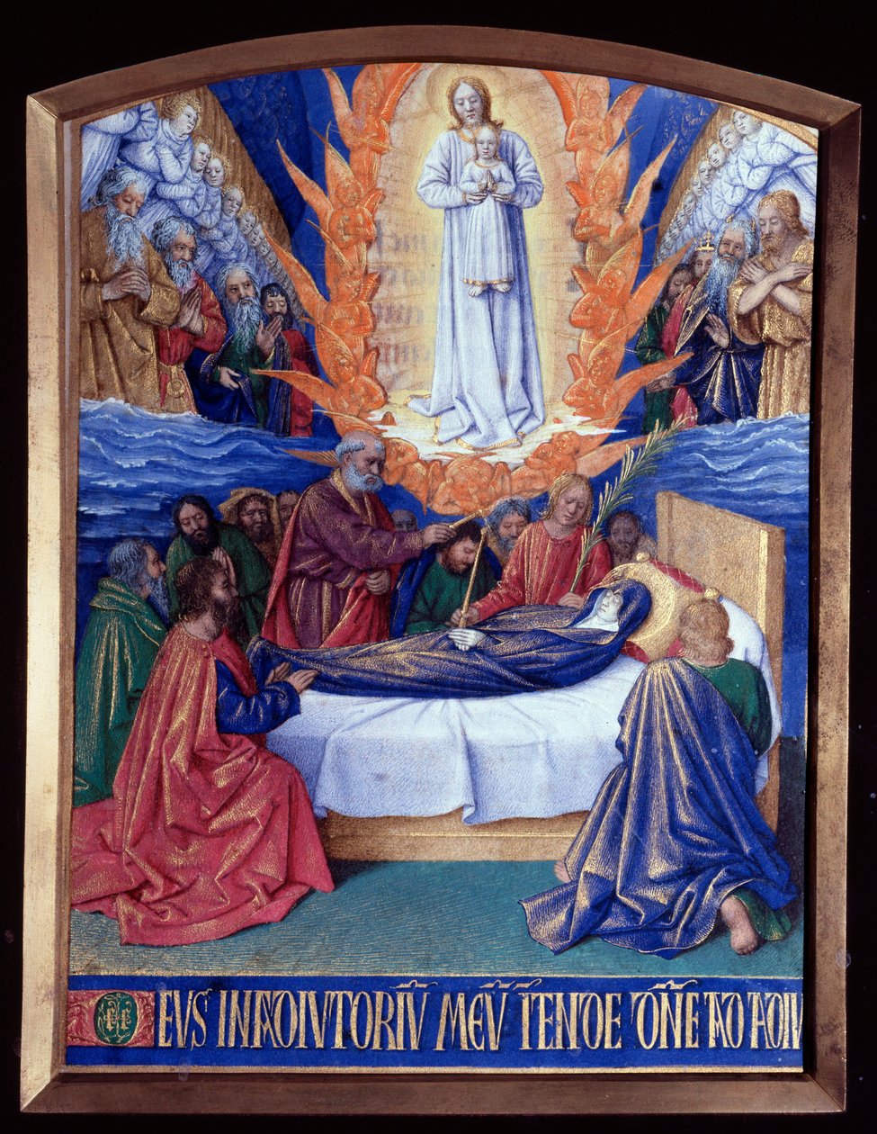 Las Horas de la Virgen: la Muerte de la Virgen. Miniatura en "Las Horas de Etienne Chevalier" por Jean Fouquet (1420-1481) de Jean Fouquet