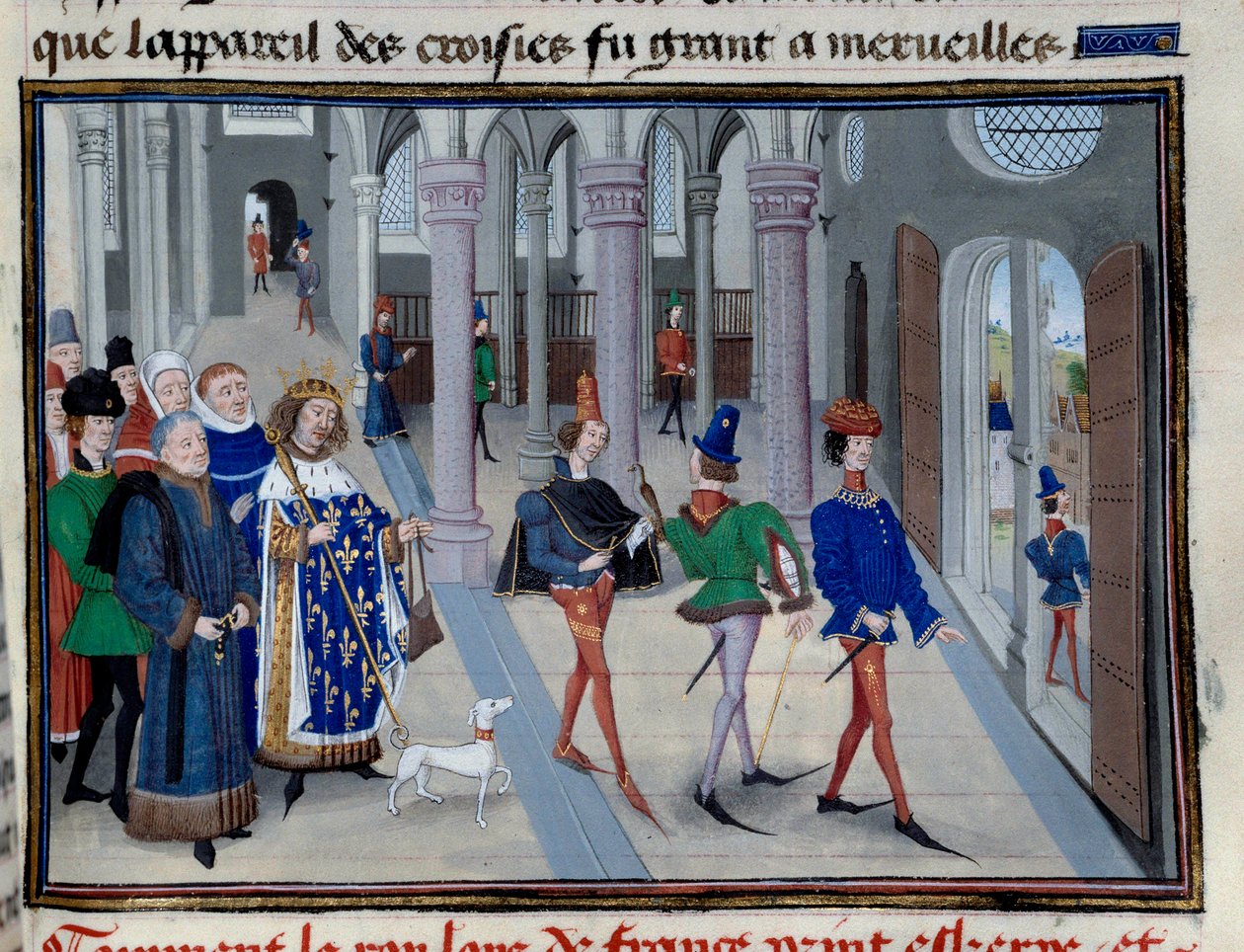 El Rey San Luis (Luis IX (1214-1270) preparándose para partir al extranjero Miniatura de "Las Grandes Crónicas" de Jean Fouquet (1420-1481), París, Biblioteca del Arsenal de Jean Fouquet