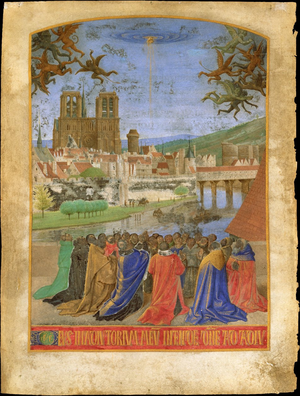 La mano derecha de Dios protegiendo a los fieles contra los demonios de Jean Fouquet