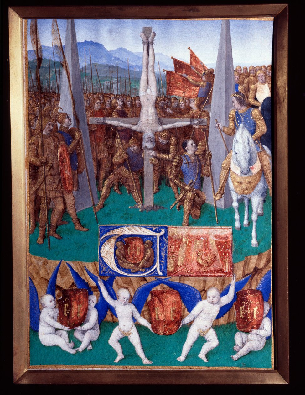 El martirio de San Pedro. Miniatura tomada de "El Libro de Horas de Etienne Chevalier" por Jean Fouquet (1420-1477/1481) de Jean Fouquet