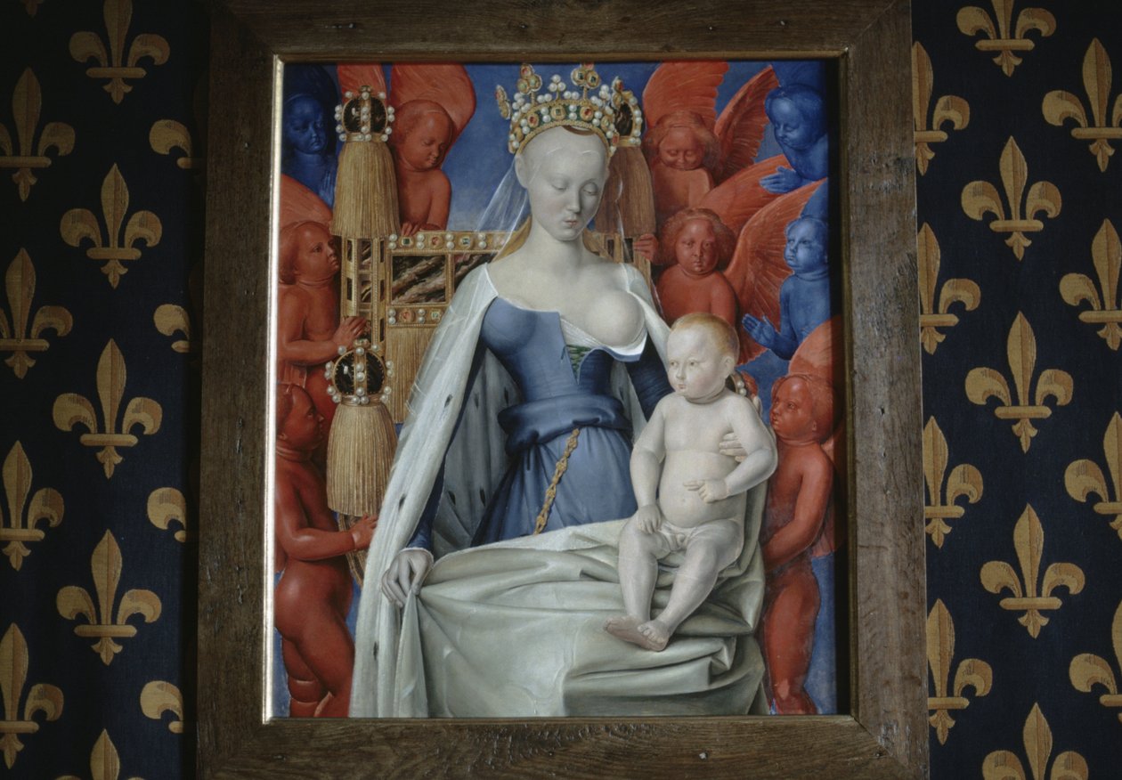 Vista del cuadro Madonna rodeada de serafines y querubines en el castillo de Loches, Francia (foto) de Jean Fouquet