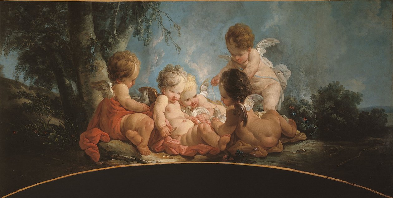 Grupo de cinco Amantes jugando con palomas, hacia 1761 (puerta arriba) de Jean Francois Clermont