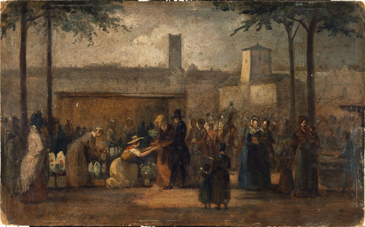 El mercado de las flores, hacia 1839 (pintura) de Jean Francois Demay