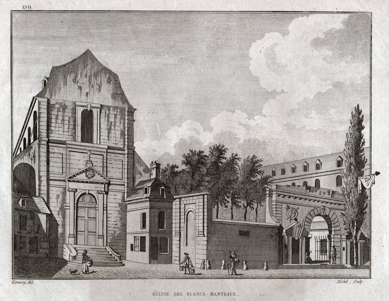 Iglesia de Blancs Coats, París (grabado, circa 1780) de Jean Francois Garneray