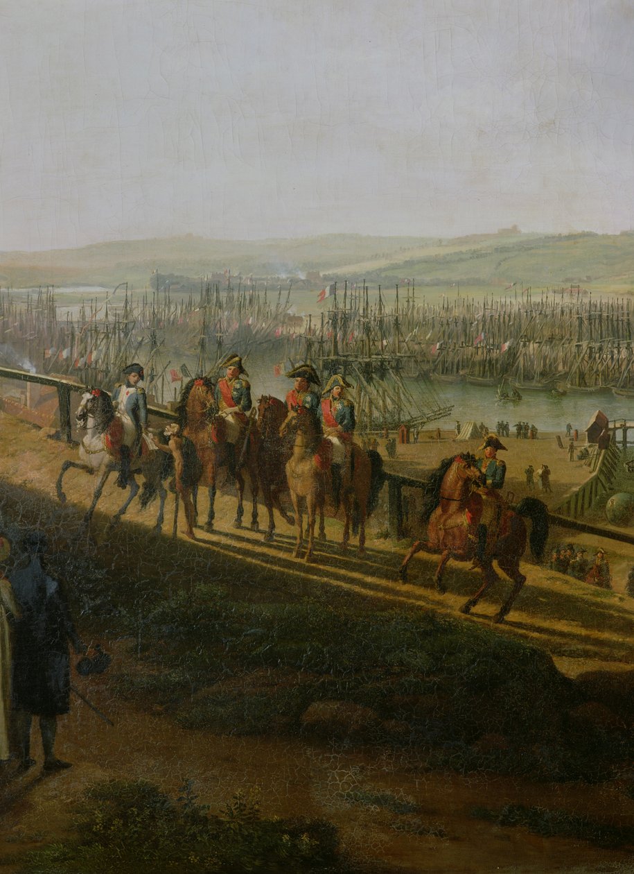 Napoleón Bonaparte (1769-1821) Visitando el Campamento en Boulogne en julio de 1804, detalle de Napoleón y la Flotilla, 1806 de Jean Francois Hue