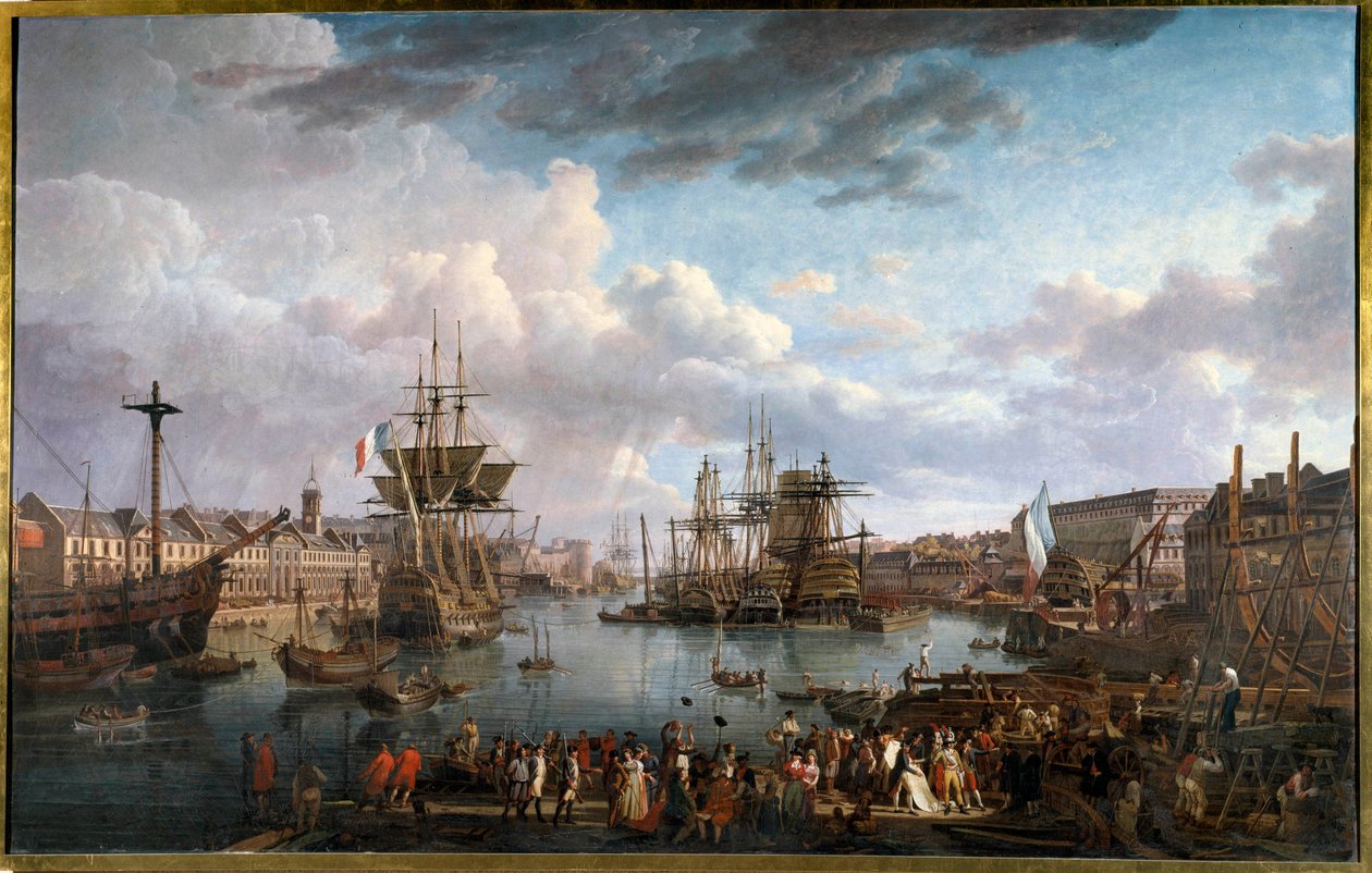 Vista del puerto de Brest en el siglo XVIII. Pintura de Jean-François Hue de Jean Francois Hue
