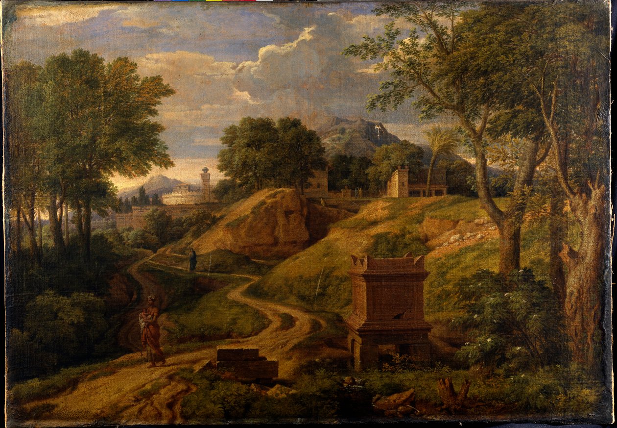 Paisaje clásico con una mujer cargando un niño, c.1650-75 de Jean Francois I Millet